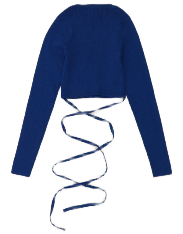 ZARA Maglione Corto da Donna con Scollo a Barca UK 8 Piccolo Blu Viscosa