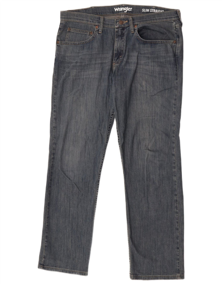 Jeans dritti slim da uomo Wrangler W34 L30 cotone blu