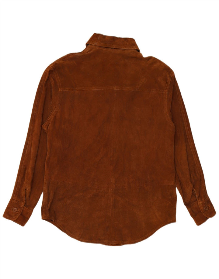 Camicia in pelle scamosciata da donna VINTAGE UK 16 grande marrone