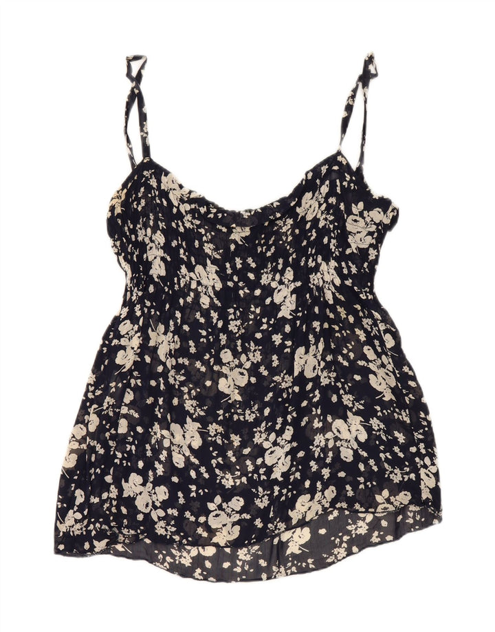 ROMAN'S Womens Cami Top UK 12 Medium Navy Blue Floral Vintage Roman's and Second-Hand Roman's from Messina Hembry 