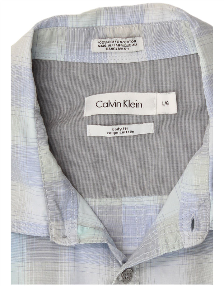 Camicia da uomo Calvin Klein a quadri grandi in cotone blu