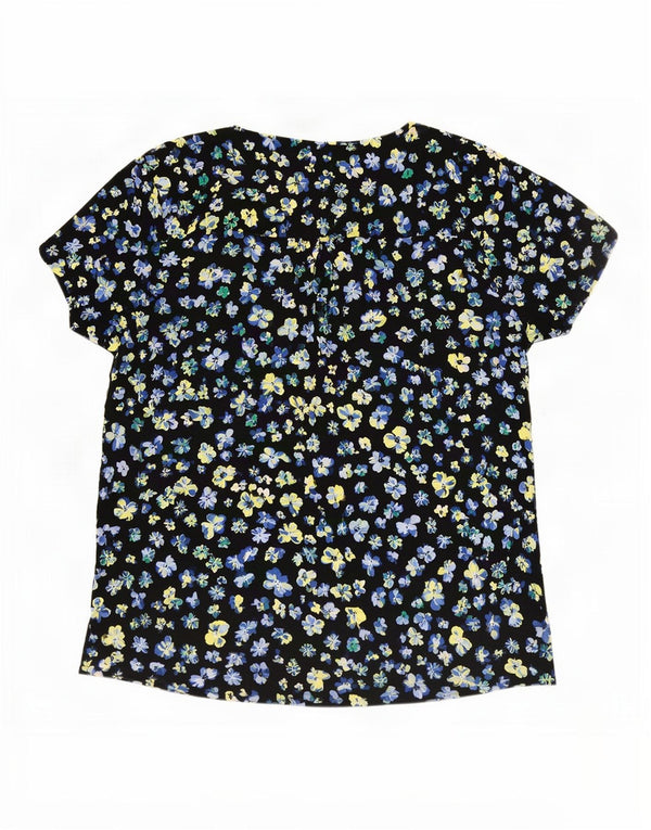 Marks & Spencer Womens Blouse Top UK 12 Medium Black Floral Polyester