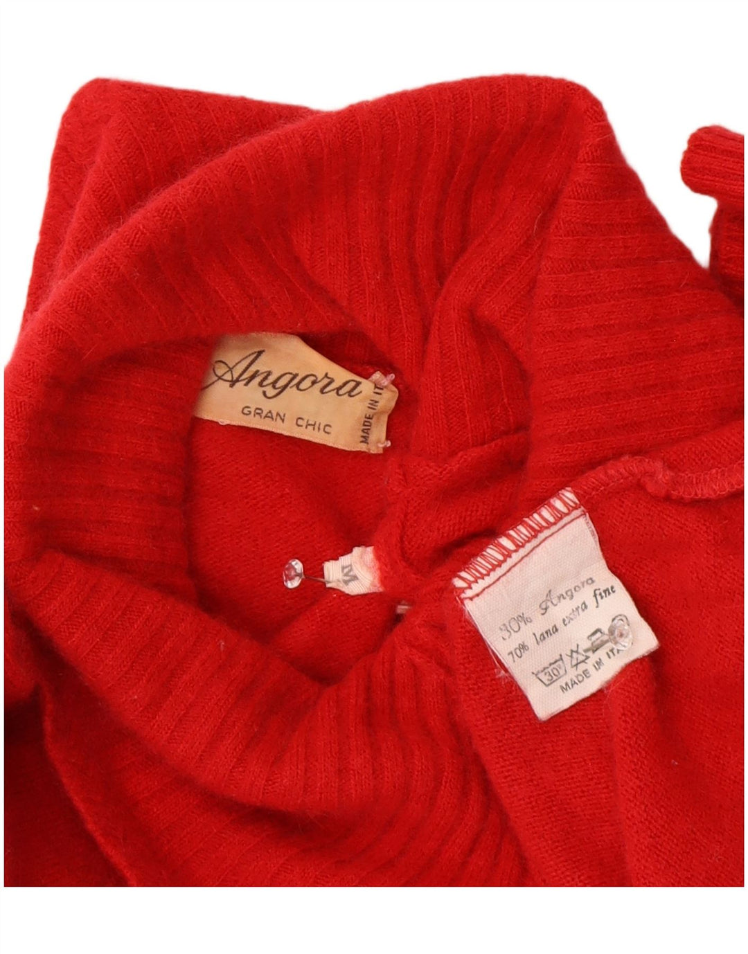 Maglione maglione vintage da donna con collo a scialle UK 12 lana rossa media