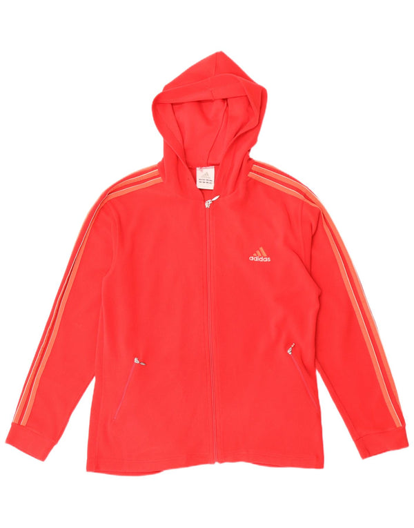 Maglione con cappuccio e zip in pile da donna Adidas UK 14 Large Rosso Poliestere