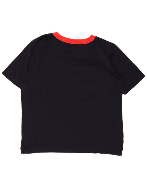 T-shirt grafica da donna vintage Top UK 16 grande blu navy