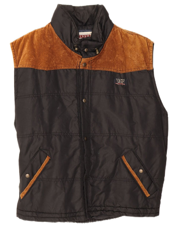 Gilet imbottito da uomo vintage UK 38 medio poliestere nero