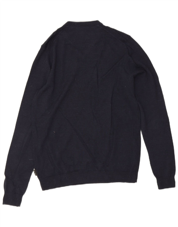 TED BAKER Maglione da uomo con scollo a V taglia 3 medio in lana merino blu navy