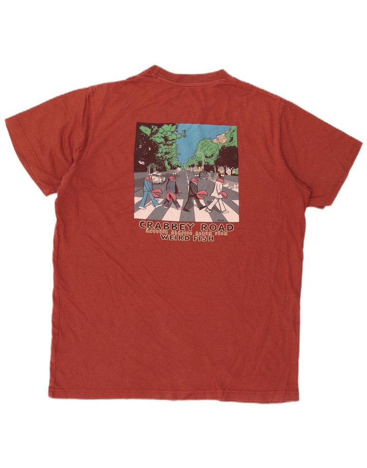 T-shirt grafica da uomo Weird Fish Top in cotone marrone medio