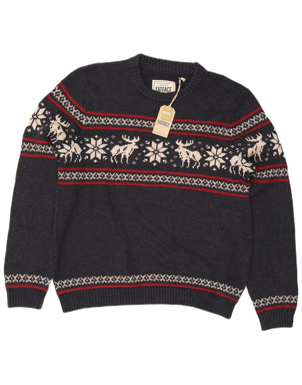 Fat Face Maglione girocollo da uomo vestibilità regolare girocollo XL Blu navy Fair Isle
