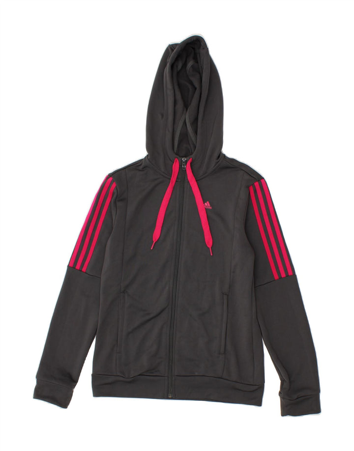 ADIDAS Womens Zip Hoodie Sweater UK 12/14 Medium Grey Polyester Vintage Adidas and Second-Hand Adidas from Messina Hembry 