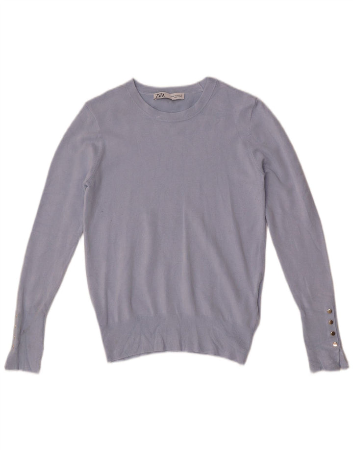 Maglione Zara da donna con scollo a barca UK 12 Viscosa blu medio
