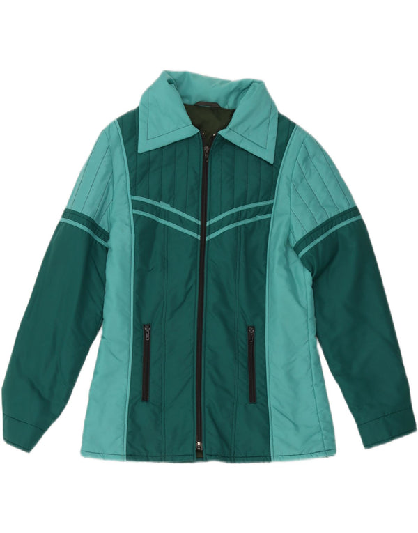 Giacca a vento vintage da donna UK 12 Poliestere color block verde medio