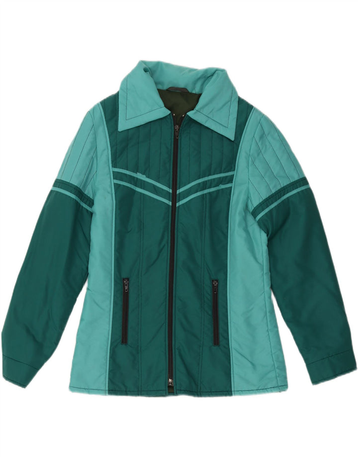 Giacca a vento vintage da donna UK 12 Poliestere color block verde medio