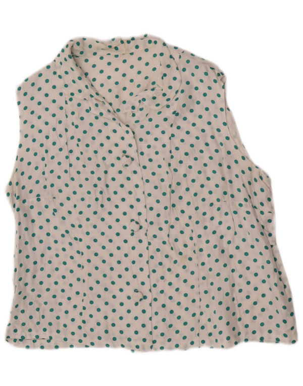 Camicetta camicia senza maniche vintage da donna UK 14 a pois bianchi medi