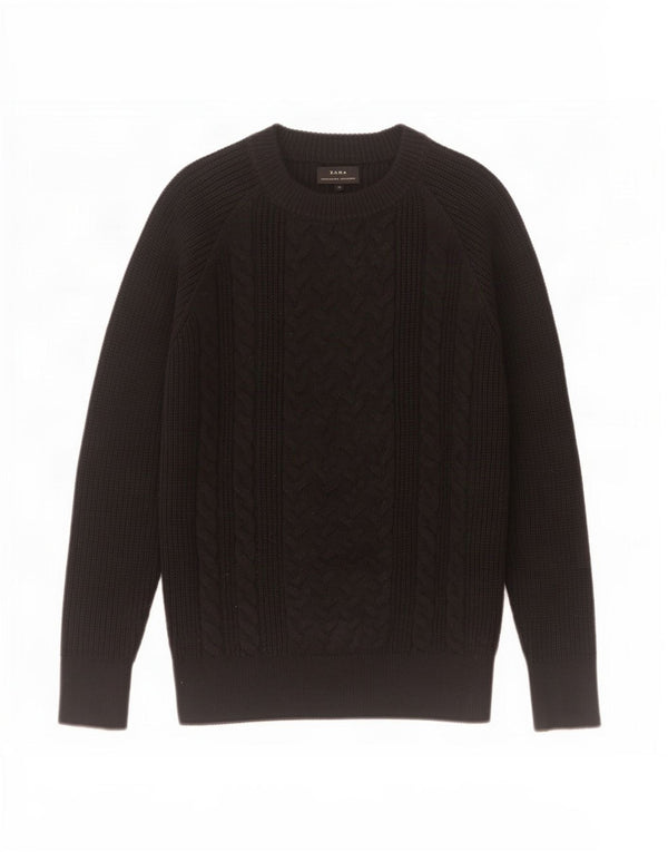 Maglione Zara da uomo con scollo a barchetta, acrilico nero medio