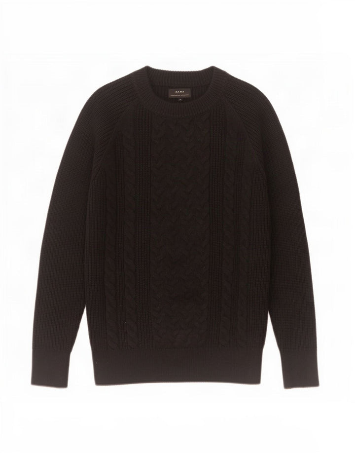 Maglione Zara da uomo con scollo a barchetta, acrilico nero medio