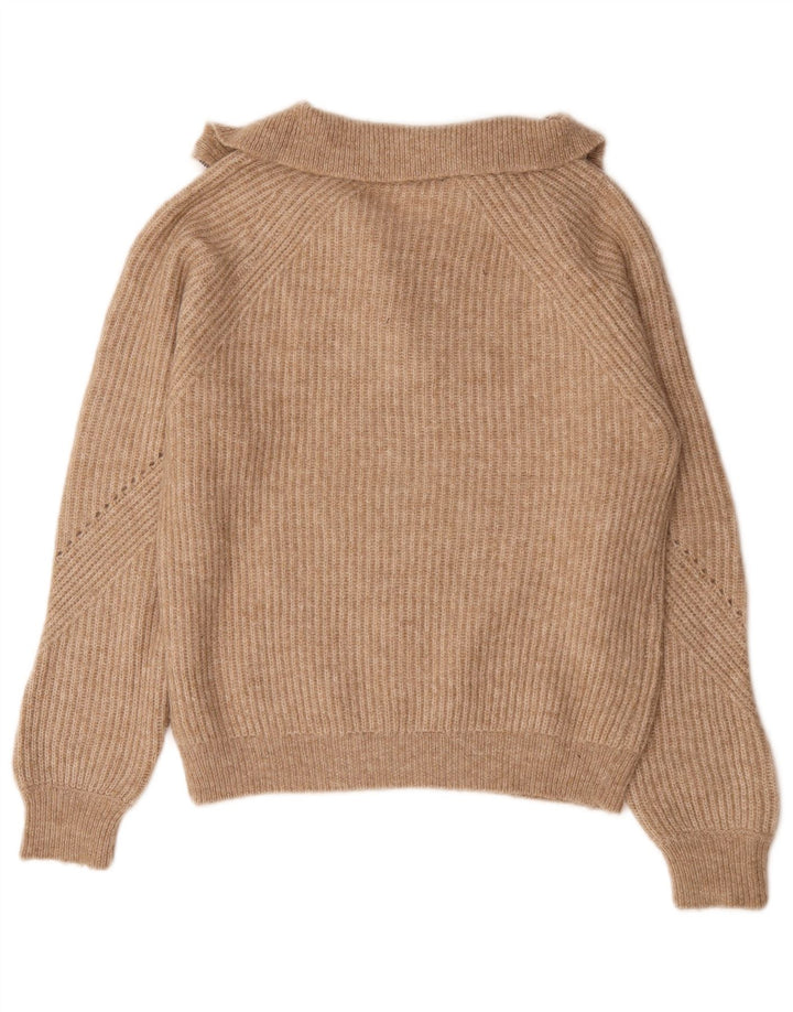 Maglione da donna Marks & Spencer con zip e collo UK 10 piccolo marrone screziato
