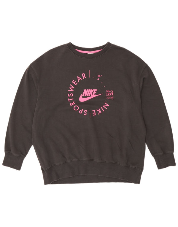 Felpa oversize con grafica Nike da donna UK 14 Cotone grigio medio
