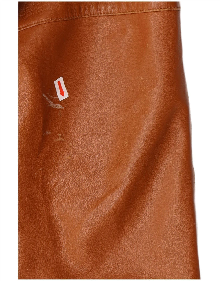 VINTAGE Womens Leather Coat IT 42 Medium Brown Leather