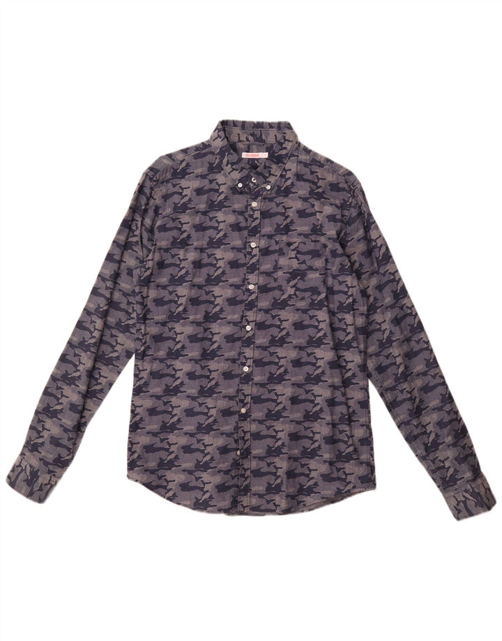 Camicia da uomo Sun68 grande in cotone mimetico blu navy