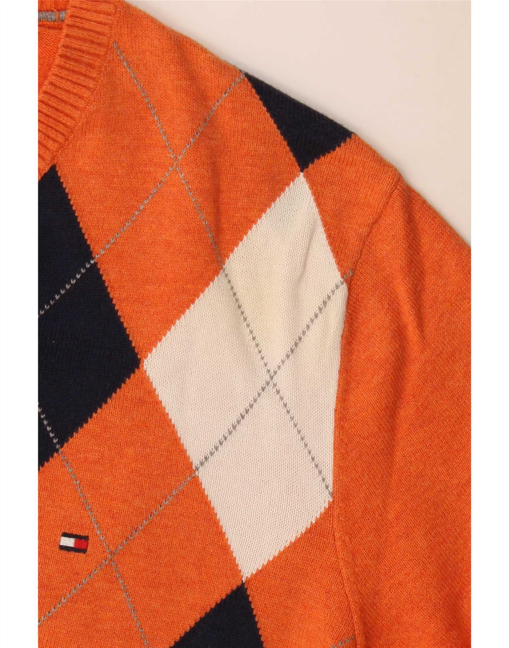 Maglione maglione con scollo a V da uomo Tommy Hilfiger arancione medio a rombi/diamante