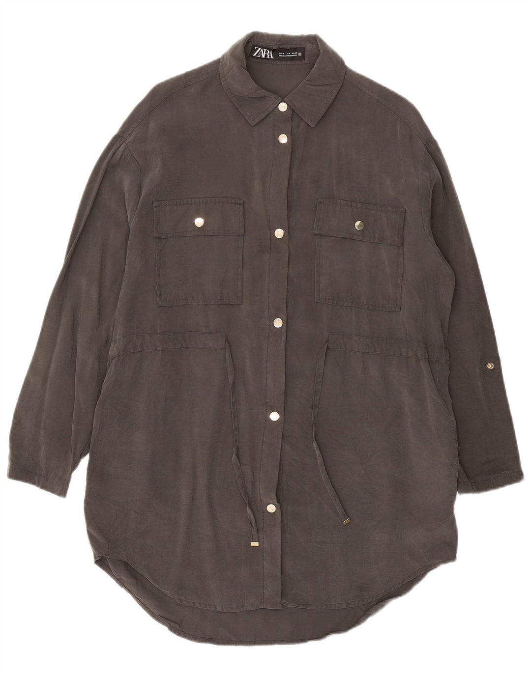 Abito camicia da donna Zara UK 14 Viscosa grigio medio