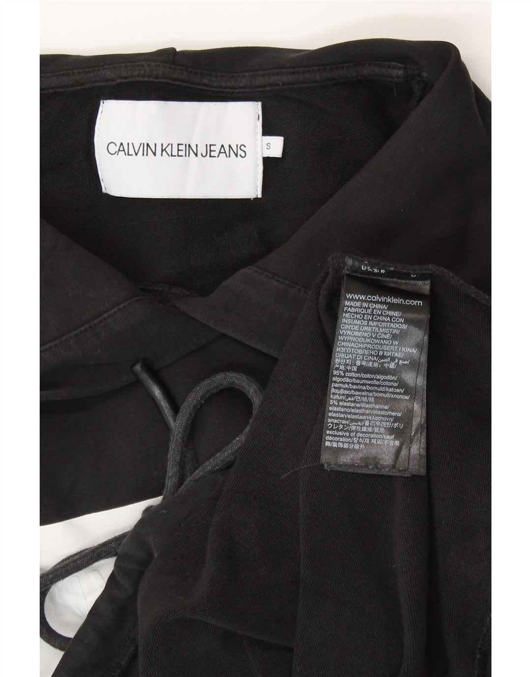 CALVIN KLEIN Felpa con cappuccio grafica da donna corta UK 10 piccola nera