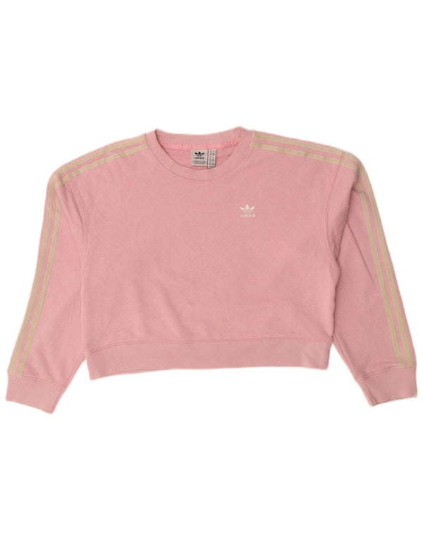 Felpa oversize corta Adidas da donna, maglione UK 6 XS, cotone rosa