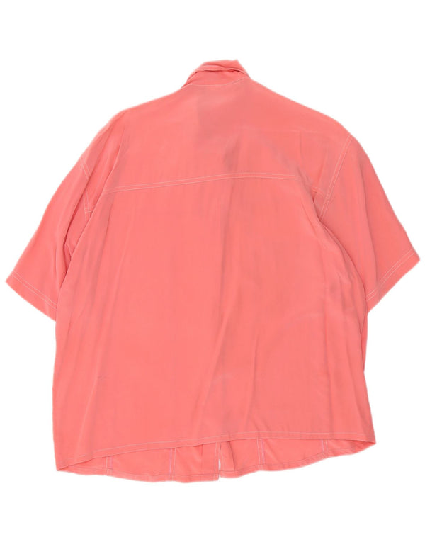 Camicetta camicia a maniche corte da donna vintage UK 16 grande seta rosa
