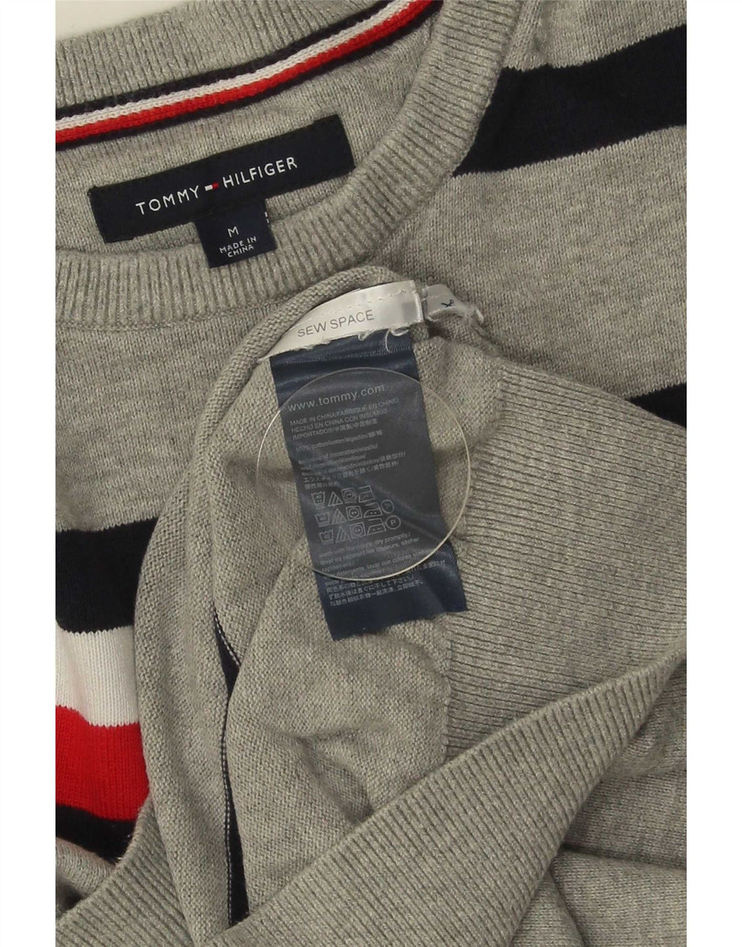 Maglione maglione girocollo da uomo Tommy Hilfiger in cotone a righe grigio medio