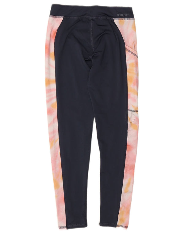 Leggings Adidas Aeroready per ragazze 7-8 anni, piccolo in poliestere tie-dye blu navy