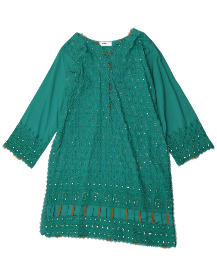 Abito tunica a maniche lunghe da donna vintage UK 12 verde medio