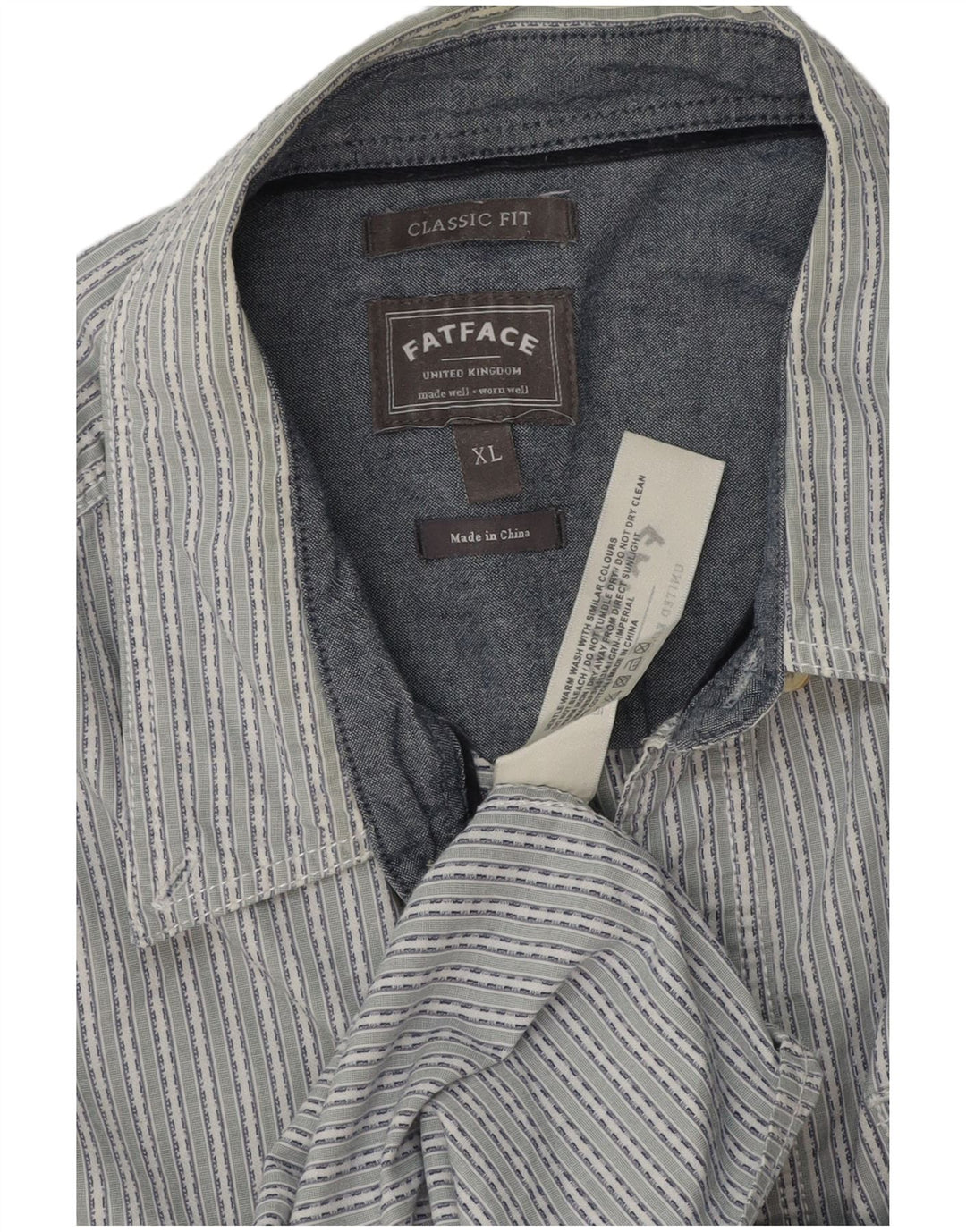 FAT FACE Camicia da uomo classica vestibilità XL in cotone gessato grigio