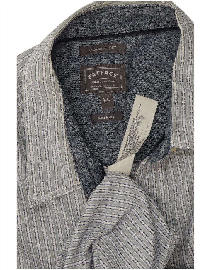 FAT FACE Camicia da uomo classica vestibilità XL in cotone gessato grigio