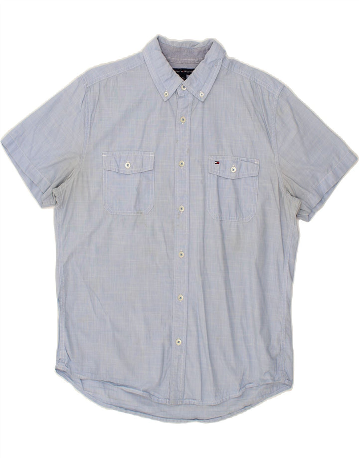 TOMMY HILFIGER Mens Short Sleeve Shirt Medium Blue Vintage Tommy Hilfiger and Second-Hand Tommy Hilfiger from Messina Hembry 