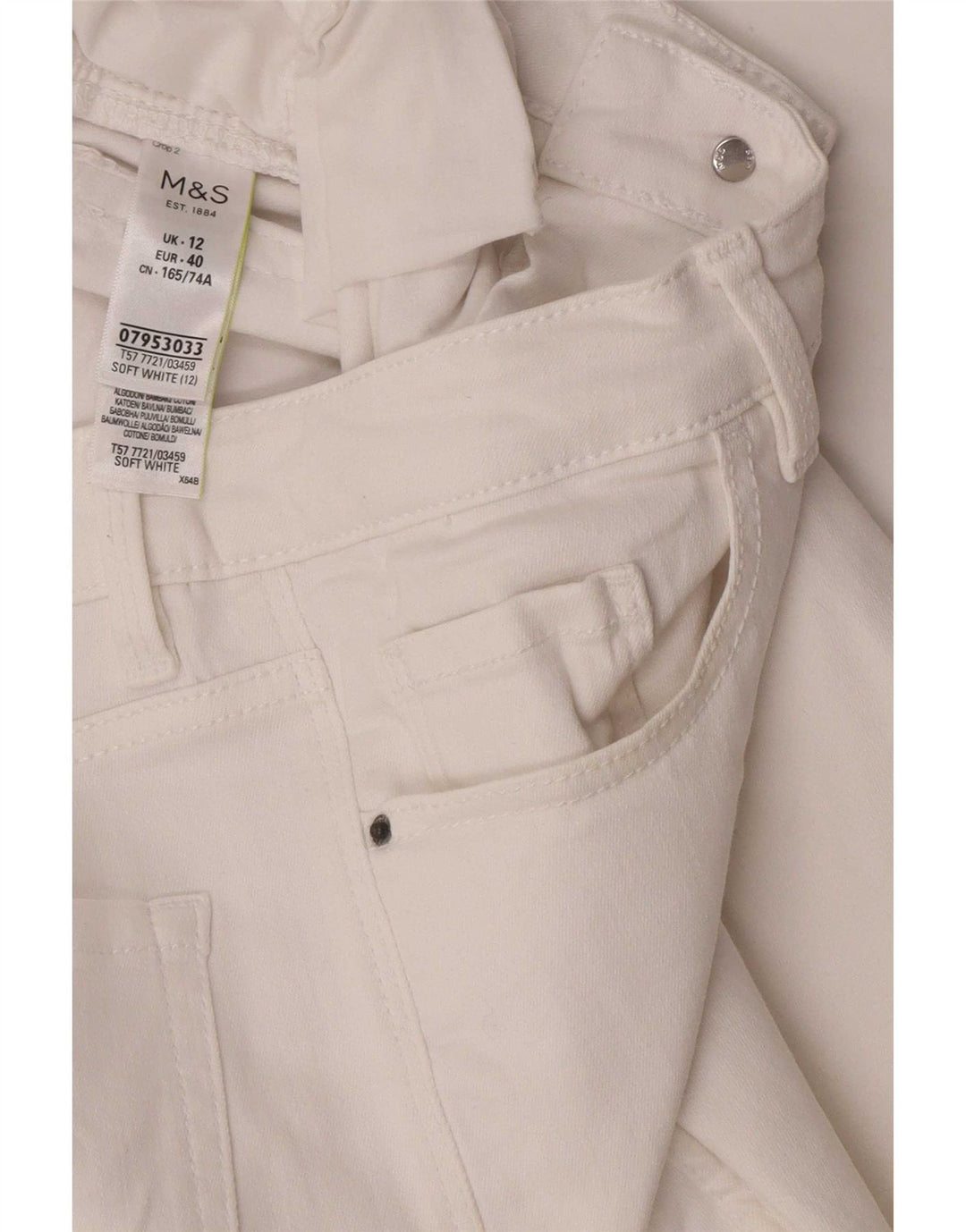 Jeans cropped da donna Marks & Spencer UK 12 medio W28 L23 cotone bianco