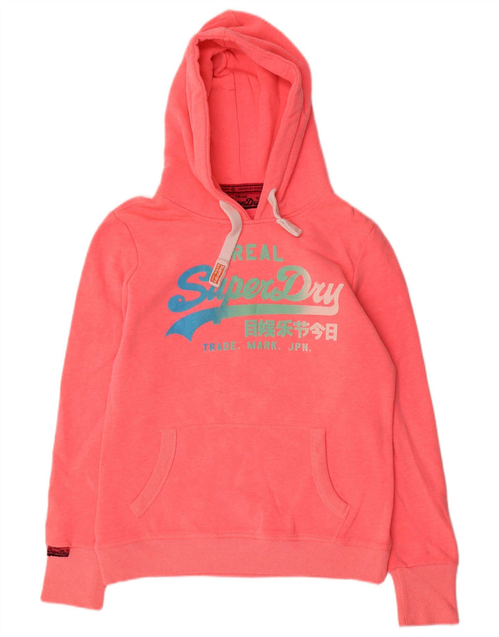 Felpa con cappuccio grafica da donna Superdry UK 14 cotone rosa medio