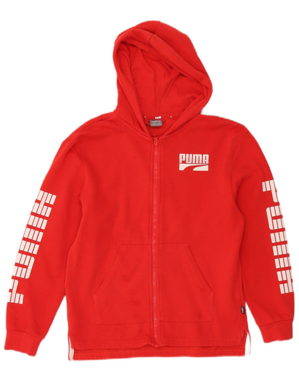 Felpa con cappuccio e zip grafica Puma da bambino 11-12 anni in cotone rosso