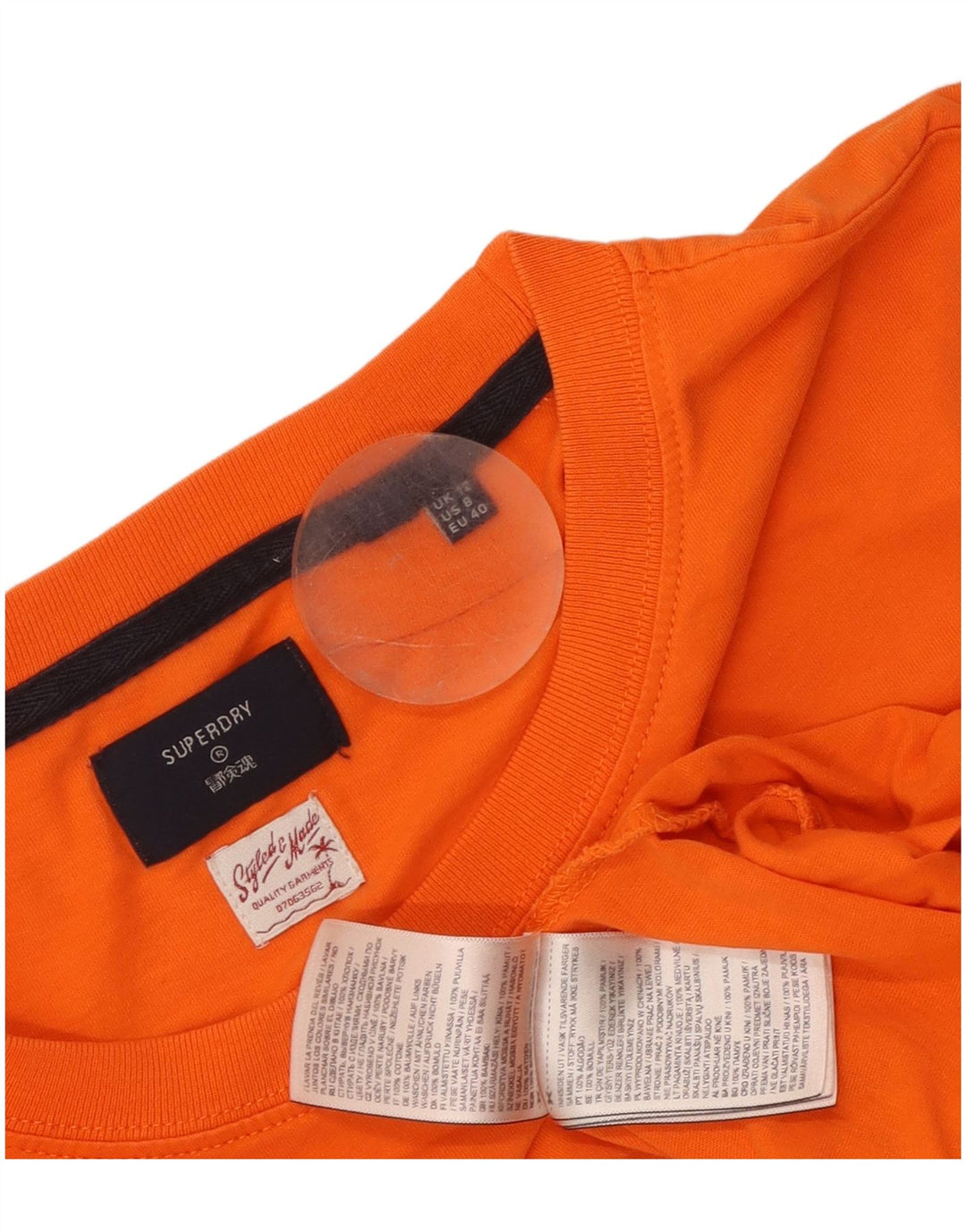 Top grafico da donna Superdry manica lunga UK 12 cotone arancione medio