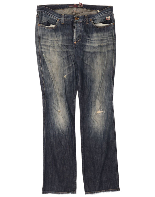 Jeans bootcut a vita alta effetto consumato da donna Roy Rogers IT 48 XL W34 L34 Blu