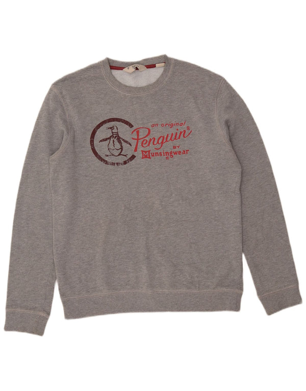 PENGUIN Felpa grafica da uomo Maglione grande cotone grigio