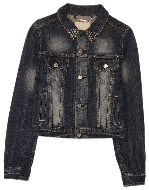 Giacca in denim corta da donna Karen Millen UK 8 piccola in cotone blu navy