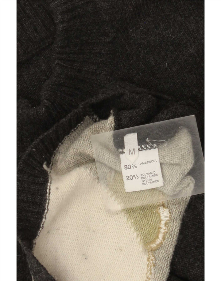 VINTAGE Maglione da uomo con collo alto con grafica grafica color block grigio medio