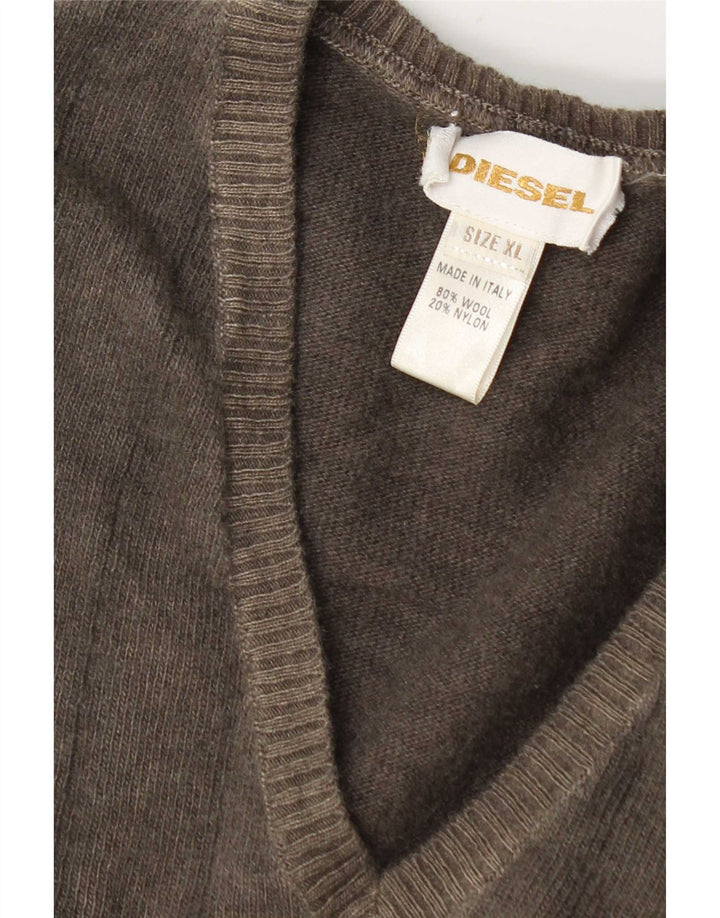 Maglione da uomo Diesel con scollo a V XL in lana grigia