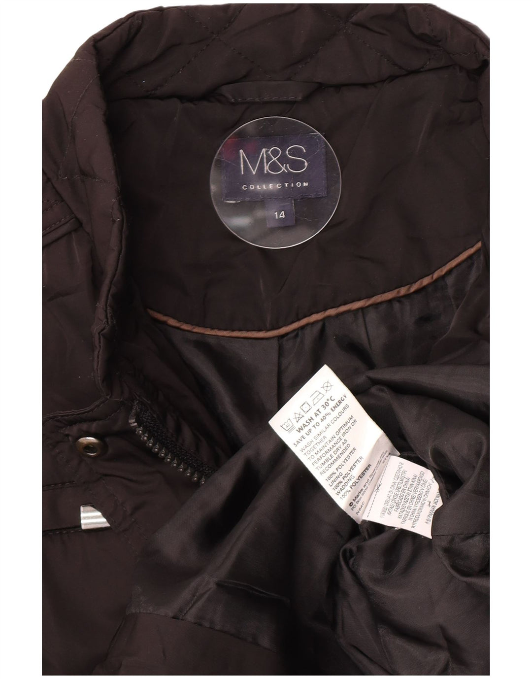 Giacca trapuntata da donna Marks & Spencer UK 14 grande poliestere nero