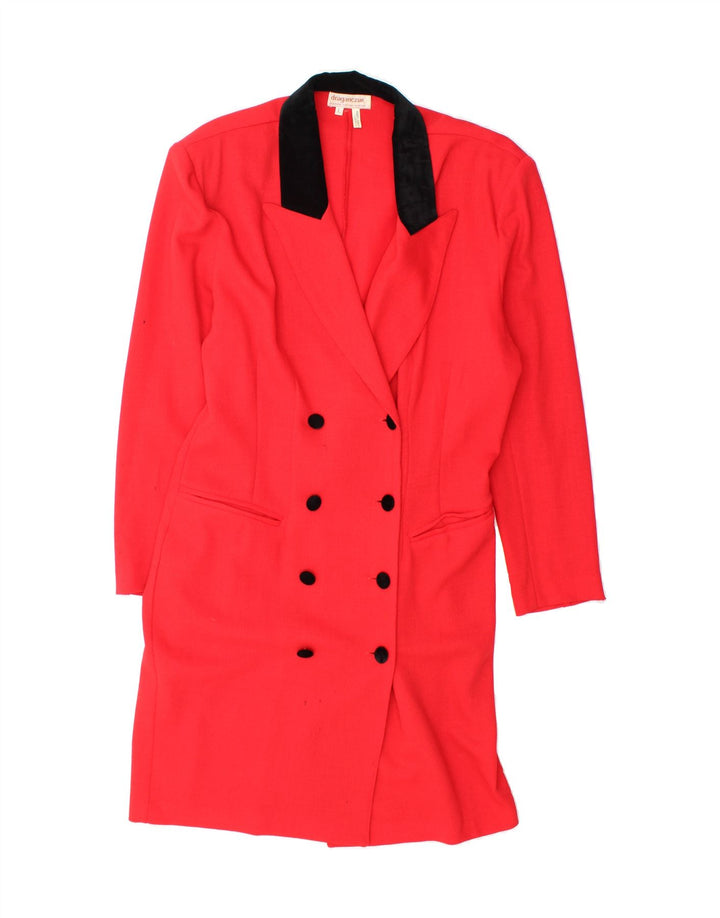 VINTAGE Womens Longline Double Breasted Blazer Jacket UK 14 Large Red Wool Vintage Vintage and Second-Hand Vintage from Messina Hembry 