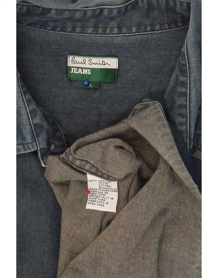 Camicia di jeans a maniche corte da uomo Paul Smith grande in cotone blu navy