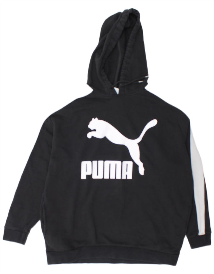 Felpa con cappuccio oversize grafica da donna Puma UK 12 Medium Black Colourblock