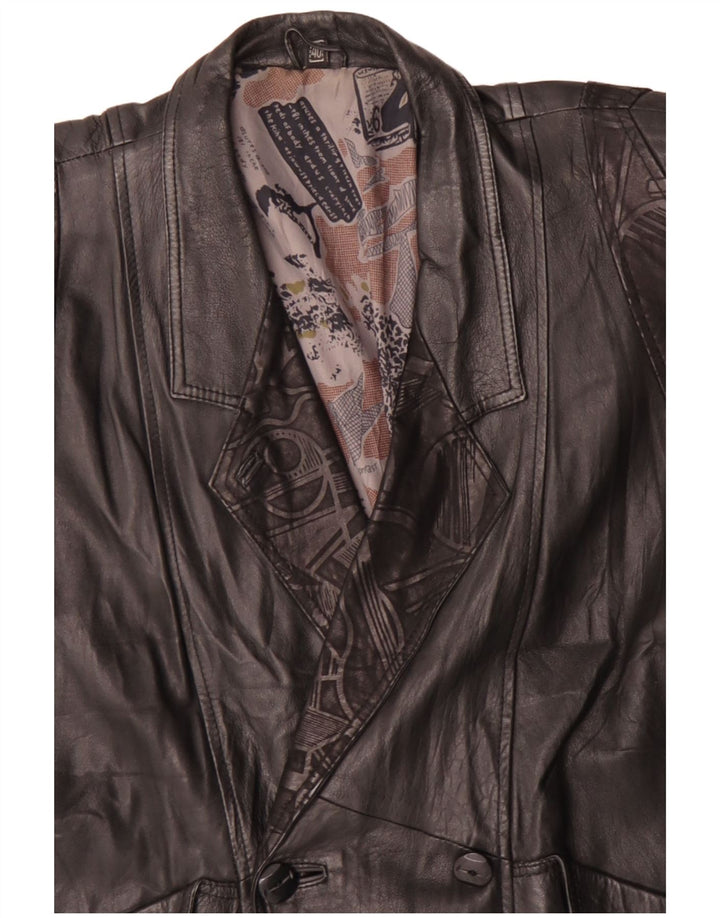 Giacca in pelle oversize doppio petto da donna vintage EU 40 media nera