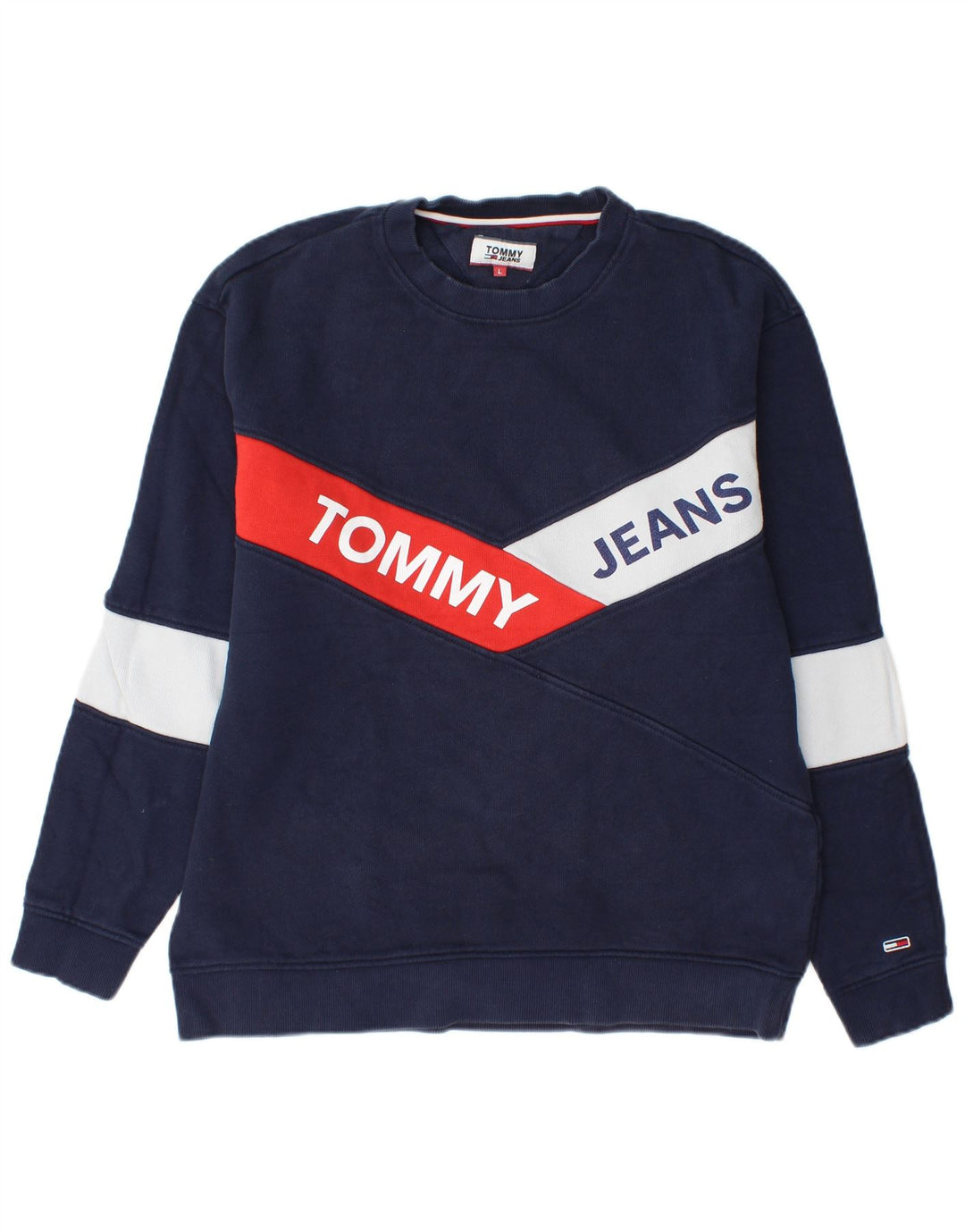 Tommy Hilfiger Uomo Felpa grafica Maglione Large Blu Navy Colourblock